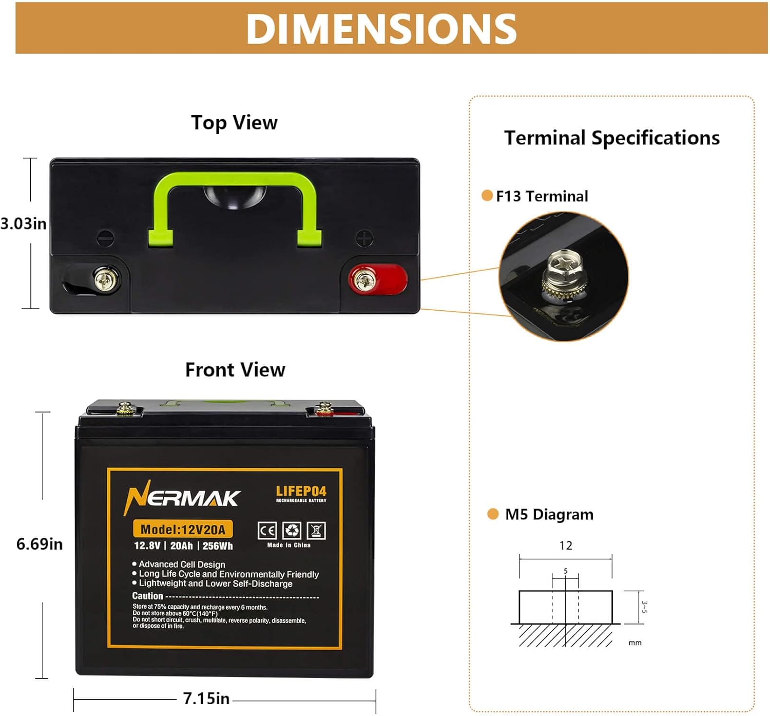 12V 20Ah Lithium LiFePO4 Deep Cycle Battery, 2000  Cycles Lithium Iron Phosphate Rechargeable Battery for Solar Power, Lighting, Outdoor camping, Power Wheels, Fish Finder, Built-in 20A BMS